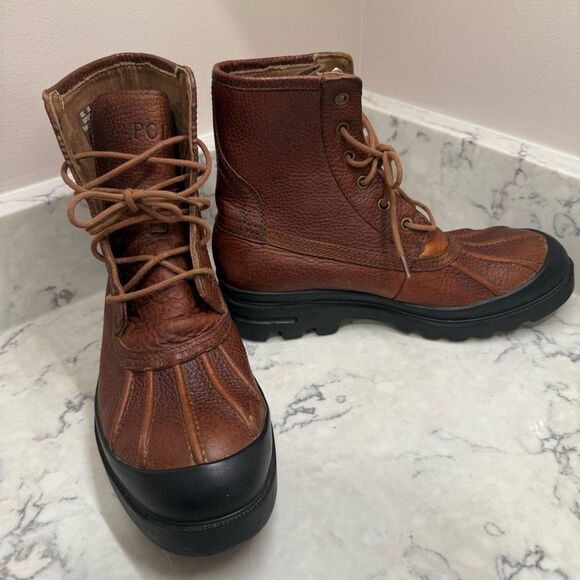 Polo by Ralph Lauren Udal Men's Brown leather and Black duck Boots - Picture 1 of 12